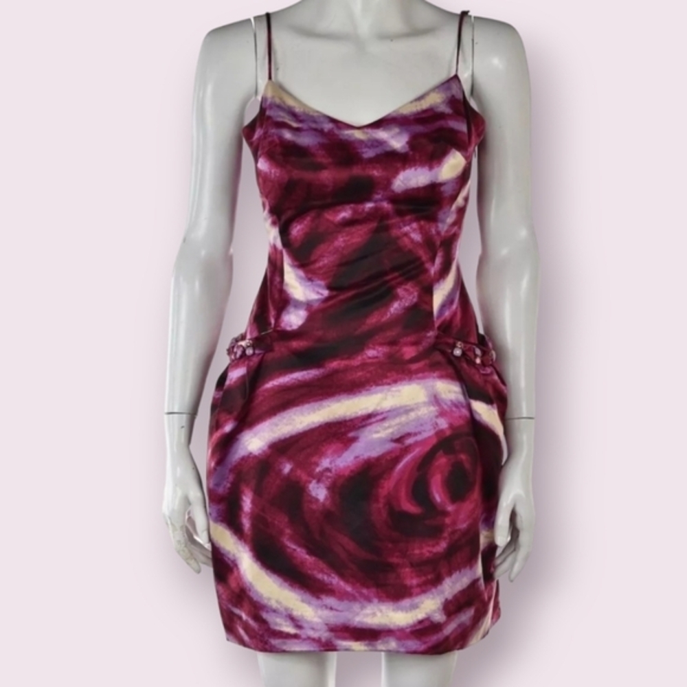 BCBGMAXAZRIA Sheath Dress Abstract Print Spaghetti Strap‎ Beaded Pockets Size 6